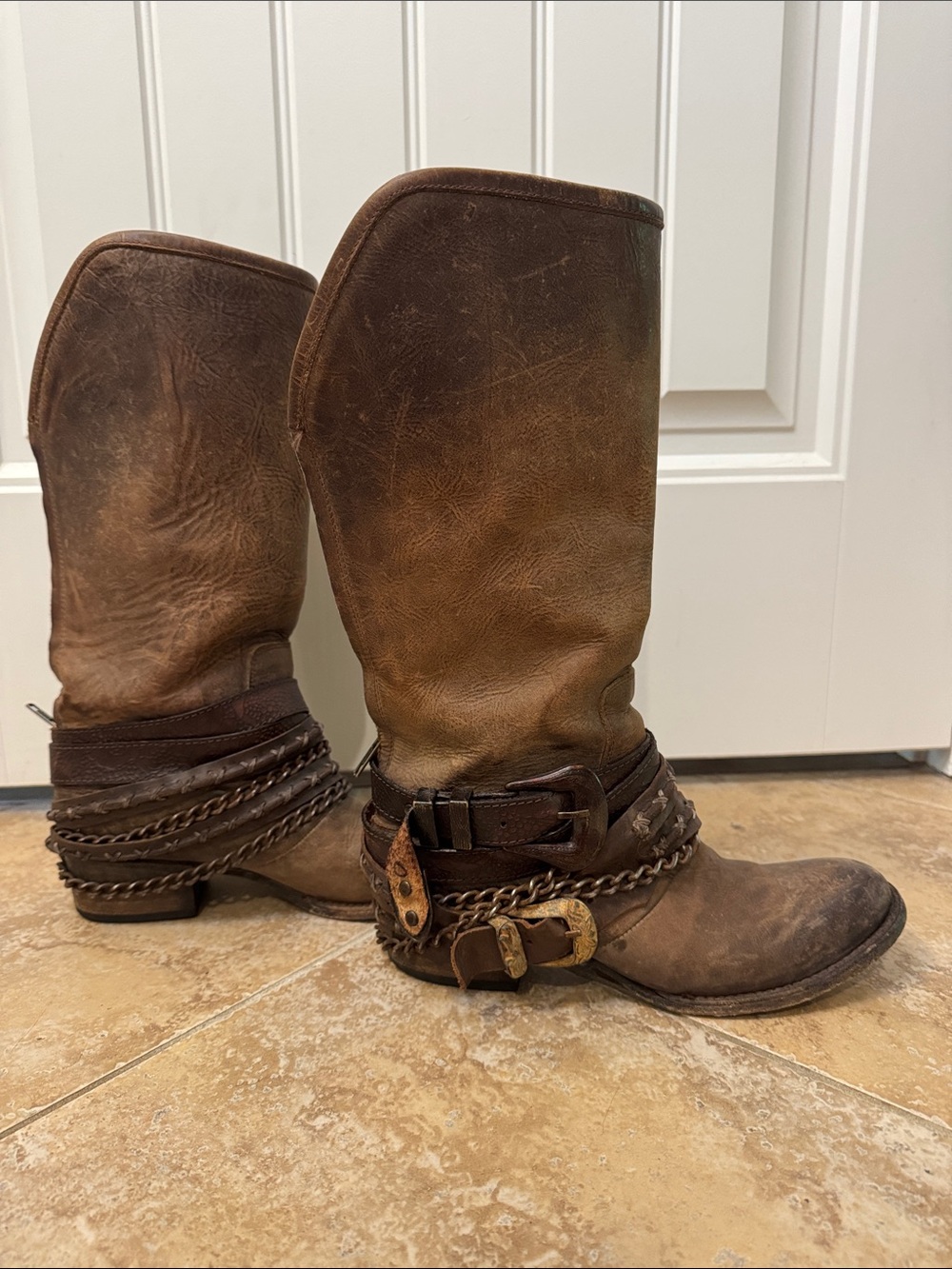 Freebird by Steven Knox Tall Distressed Leather Chain Wrap Boots Women’s 8